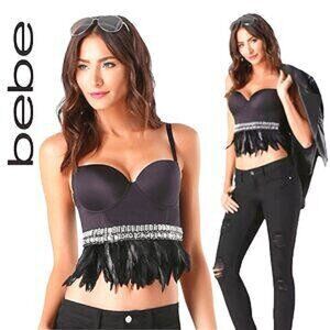 💥SEXY GLAM BOMBSHELL!💥OSTRICH FEATHRS & CRYSTALS CORSET IN BLACK